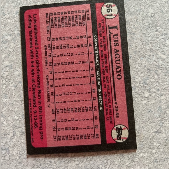 Luis aguayo topps 1989 vintage baseball card - Picture 2 of 2